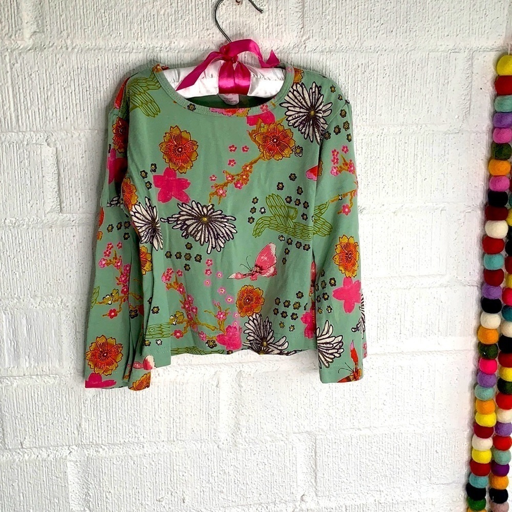 Oilily Butterfly Floral Cotton Long Sleeve Tee sz 4 yrs old